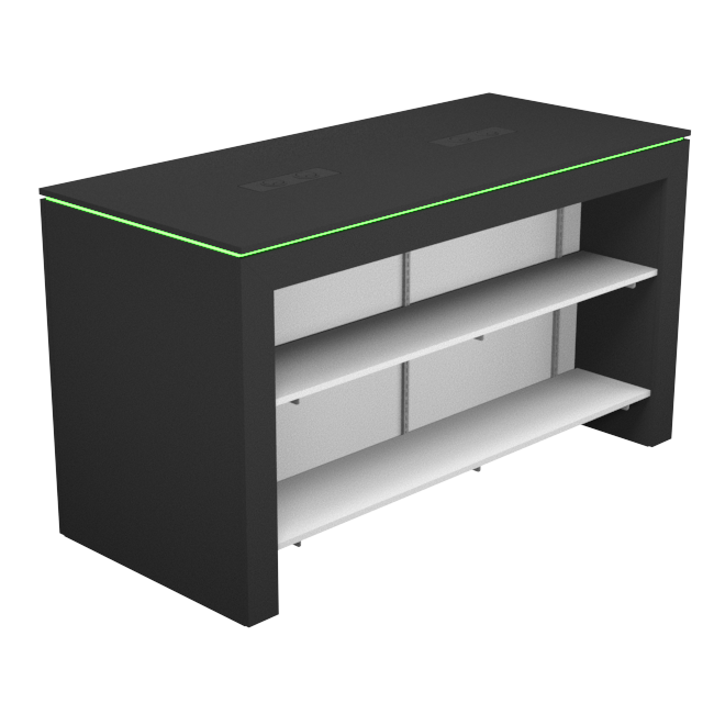 Display table with rgb led lighting_1800mm w/channel & shelves insert