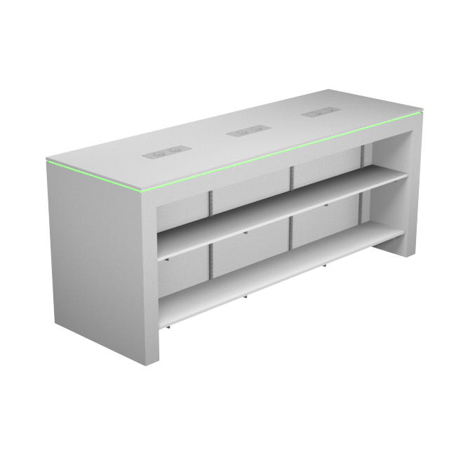 Display table with rgb led lighting_2400mm w/channel & shelves insert ...