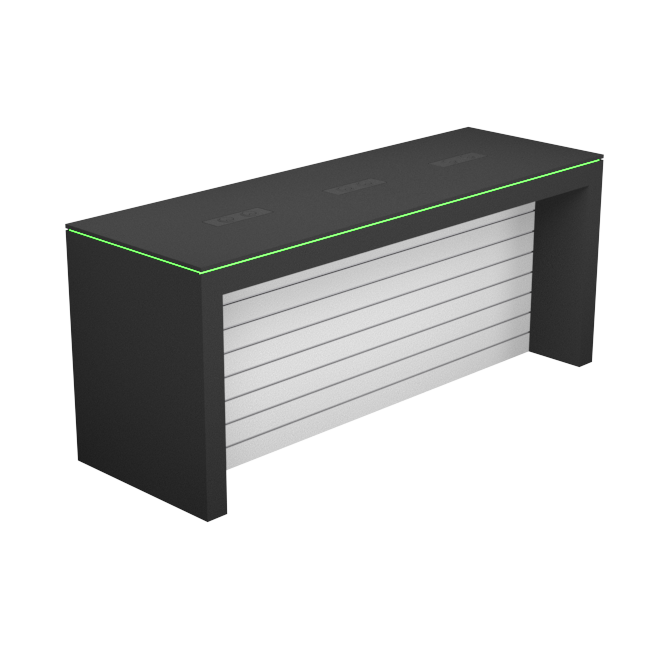 Display table with rgb led lighting_2400mm w/slatpanel back | RMS ...