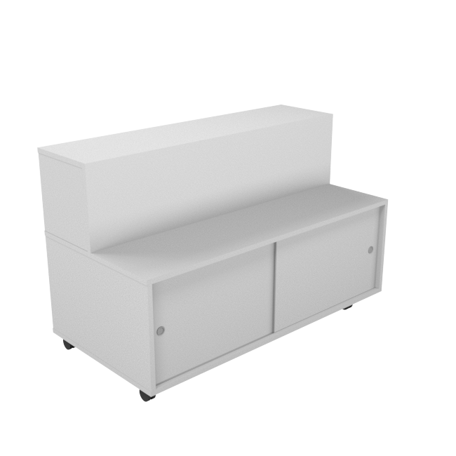 RMS Step-up display plinth - sliding door storage w/castors